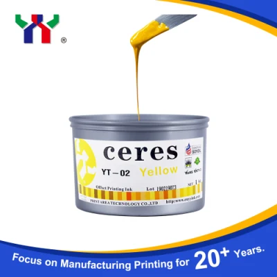 Ceres Yt-02 Tinta de impressão offset de folha de alto brilho ecologicamente correta para papel/boa qualidade, grão de soja, acabamento fino produto/natureza, cor amarela