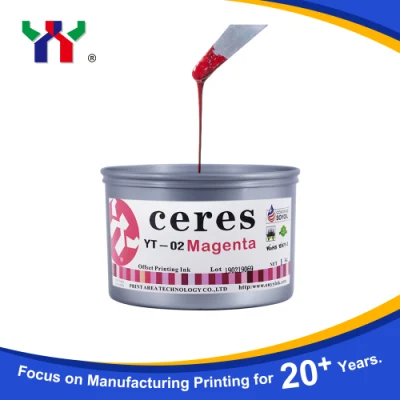Ceres Yt-02 Tinta de impressão offset de folha de alto brilho ecologicamente correta para papel/boa qualidade, grão de soja, acabamento fino produto/natureza, cor magenta